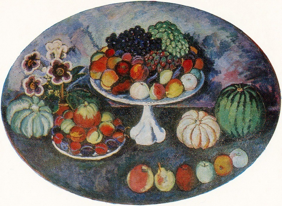 0Машков И.И. Овальный натюрморт с белой вазой и фруктами