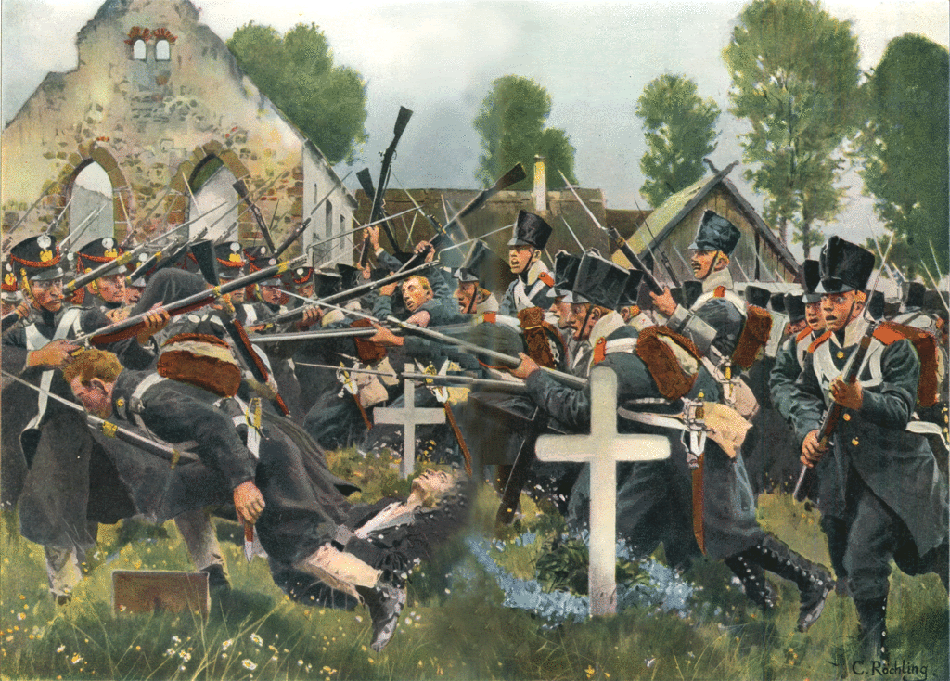 23 08 Штурм пруссаками церковного двора полк Kolberger при Grosbeeren 23 августа 1813г. Карл Рехлинг1